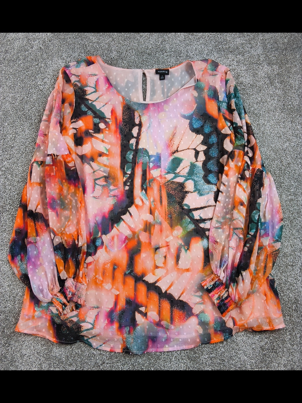 TORRID Women's Size 3X Multi-Colored Swiss Dot Chiffon Blouse, Lined